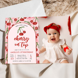 Convites Foto do primeiro aniversario de Cherry Vermelho Co