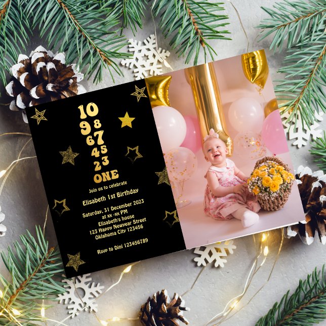 Convites Foto do primeiro aniversario de contagem regressiv (Criador carregado)