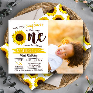 Convites Foto do primeiro aniversario de girassol
