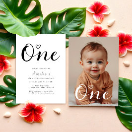 Convites Foto do primeiro aniversario de Script Preto Minim