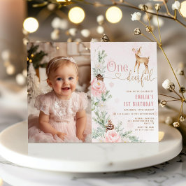 Convites Foto do primeiro aniversario de um veado, cor-de-r