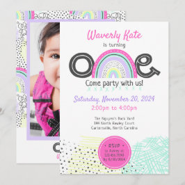 Convites Foto do primeiro aniversario do Rainbow Baby Girl 