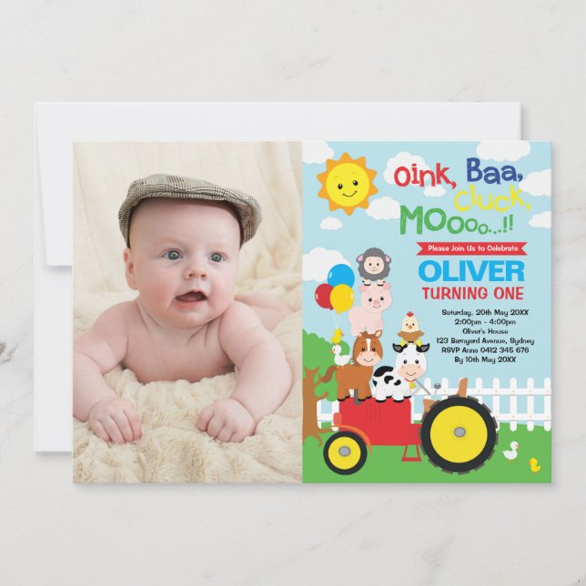 Convites Foto do primeiro aniversario dos animais de (Frente)