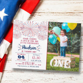 Convites Foto do primeiro aniversario Firecracker 4 de julh