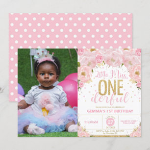 Convites Foto do primeiro aniversario Floral Little Miss On