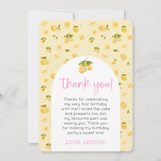 Convites Foto do primeiro aniversario Lemon Obrigado (Frente)