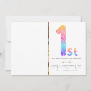 Convites Foto do primeiro aniversario neutro Rainbow Gender