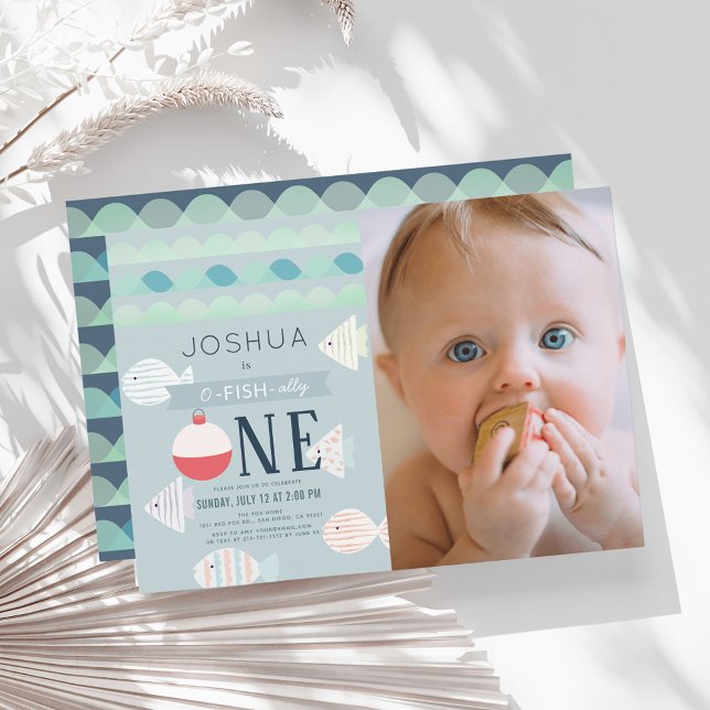 Convites Foto do primeiro aniversario O-fish-One Fish Boy (Criador carregado)