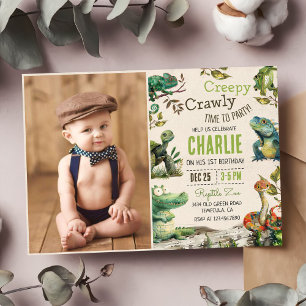 Convites Foto do primeiro aniversario para crianças répteis