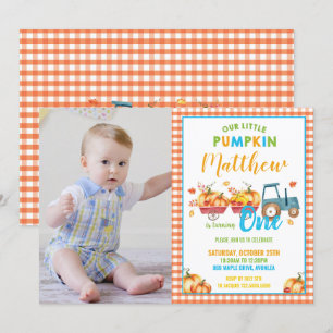 Convites Foto do primeiro aniversario Pumpkin Harvest Truck