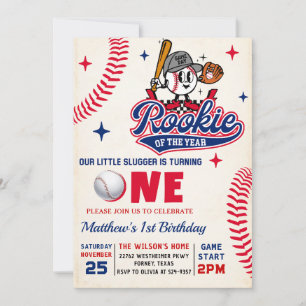 Convites Foto do primeiro aniversario Rookie Baseball Retro