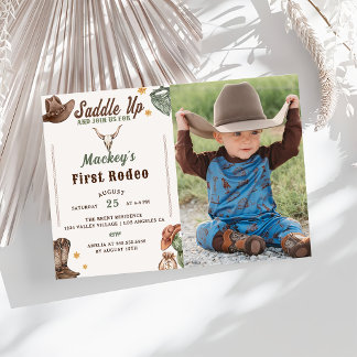 Convites Foto do primeiro aniversario Rustic Cowboy First R