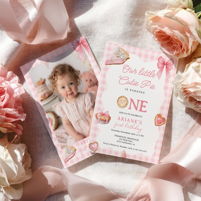 Convites Foto do primeiro aniversario Rústico Fall Sweet Pi (Rustic Fall Sweet Cutie Pie 1st birthday Photo Invitation)