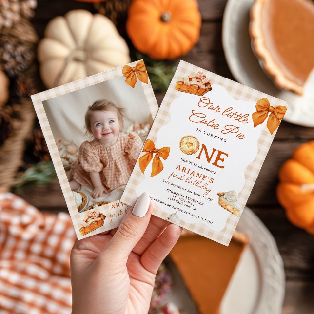Convites Foto do primeiro aniversario Rústico Fall Sweet Pi (Rustic Fall Sweet Cutie Pie 1st birthday Photo Invitation)
