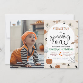 Convites Foto do primeiro aniversario Spooky One Halloween 