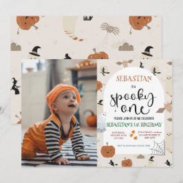 Convites Foto do primeiro aniversario Spooky One Halloween