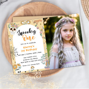 Convites Foto do primeiro aniversario Spooky One Halloween