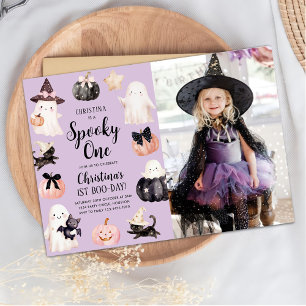 Convites Foto do primeiro aniversario Spooky One Halloween