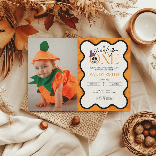 Convites Foto do primeiro aniversario Spooky One Halloween (Spooky One 1st Birthday Invitation with Photo - Halloween Themed first birthday)
