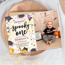 Convites Foto do primeiro aniversario Spooky One Halloween