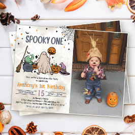 Convites Foto do primeiro aniversario Spooky One Halloween