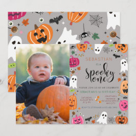 Convites Foto do primeiro aniversario Spooky One Halloween