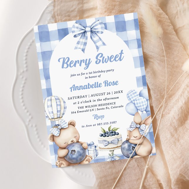 Convites Foto do primeiro aniversario Watercolor Berry Swee (Criador carregado)