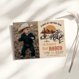 Convites Foto do primeiro aniversario Western Cowboy First