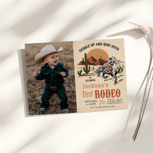 Convites Foto do primeiro aniversario Western Cowboy First 