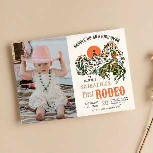 Convites Foto do primeiro aniversario Western Cowboy First 