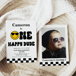 Convites Foto do Quadro de Verificação Um primeiro aniversa