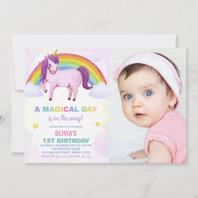 Convites Foto do Rainbow Cloud Unicorn Birthday Invances (Frente)