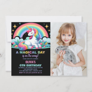 Convites Foto do Rainbow Floral Unicorn Birthday Invtions