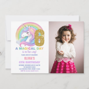 Convites Foto do Rainbow Glitter Unicorn Birthday Invances