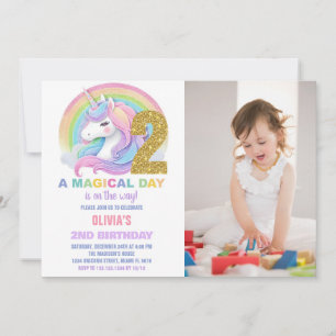 Convites Foto do Rainbow Glitter Unicorn Birthday Invances