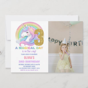 Convites Foto do Rainbow Glitter Unicorn Birthday Invances