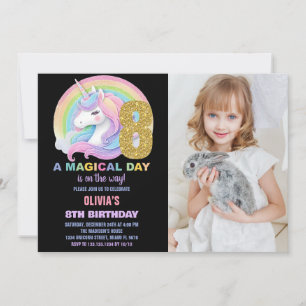 Convites Foto do Rainbow Glitter Unicorn Birthday Invances