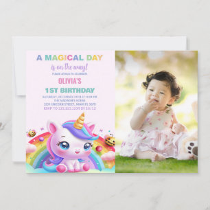 Convites Foto do Rainbow Little Unicorn Birthday Invances