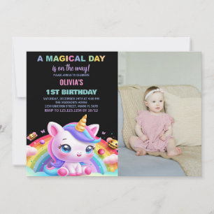 Convites Foto do Rainbow Little Unicorn Birthday Invances