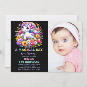 Convites Foto do Rainbow Little Unicorn Birthday Invances