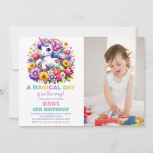 Convites Foto do Rainbow Little Unicorn Birthday Invances