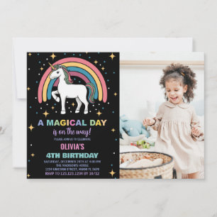 Convites Foto do Rainbow Unicorn Birthday Invances