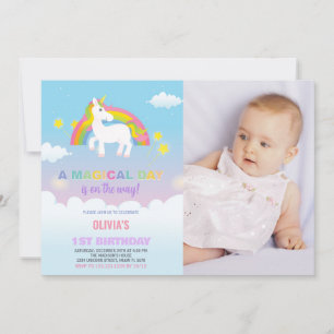 Convites Foto do Rainbow Unicorn Birthday Invances