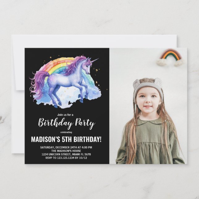 Convites Foto do Rainbow White Unicorn Birthday Invtions (Frente)