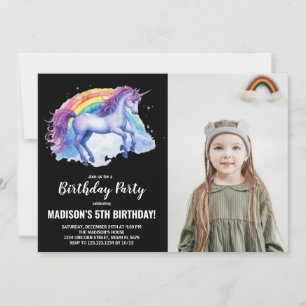 Convites Foto do Rainbow White Unicorn Birthday Invtions