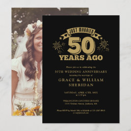 Convites Foto do recem casados 50º Aniversário, Preta e Dou