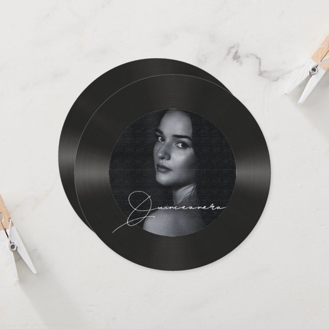 Convites Foto do registro de vinilo Quinceanera (Frente/Verso In Situ)