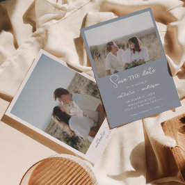 Convites Foto do Script Azul Moderno Dusty Salva a Data