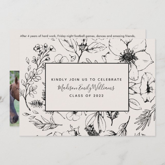 Convites Foto do Script Botânico 3 de Blush do formando Par (Frente/Verso)