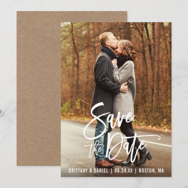 Convites Foto Do Script De Pincel Moderno Kraft Salva A Fic (Frente/Verso)